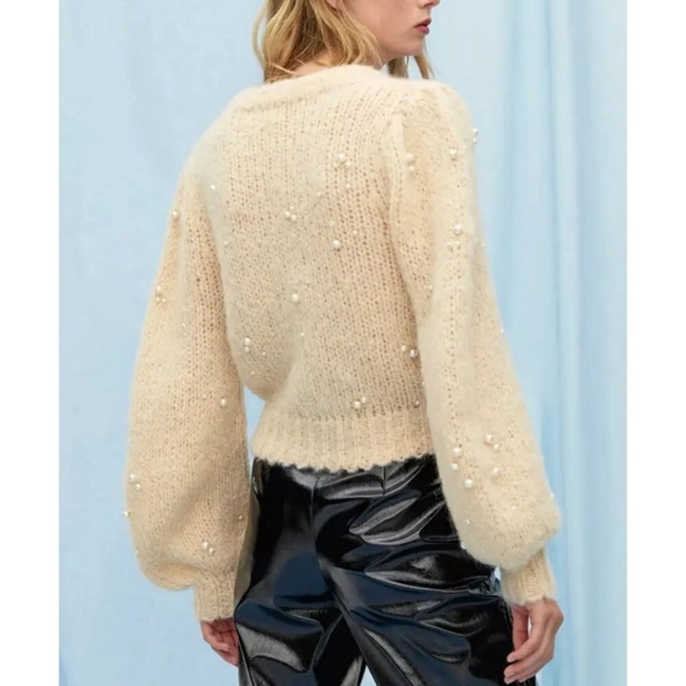 ARITZIA WILFRED Le Fou Shimmy Sweater Pearl Gisele Alpaca Wool Crew XS Aritzia - Picture 4 of 15